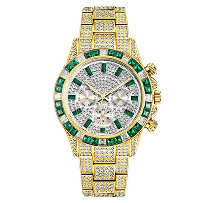 Hip Hop Iced Out, Green Diamond Watch For Men