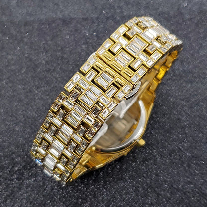 Luxury Brand Iced Diamond Watch With 18K Gold Plate For Men