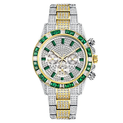 Hip Hop Iced Out, Green Diamond Watch For Men