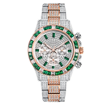 Hip Hop Iced Out, Green Diamond Watch For Men