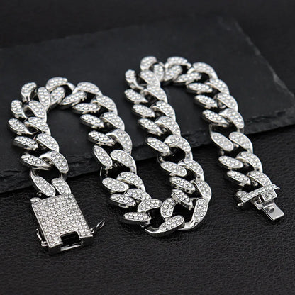 20mm Hip Hop Cuban Link Chain Set Necklace, Watch, Bracelet For Men