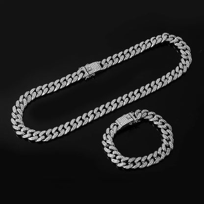 20mm Hip Hop Cuban Link Chain Set Necklace, Watch, Bracelet For Men