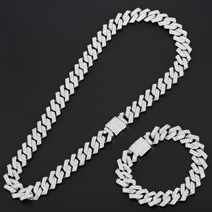 Hip Hop 16MM 3PCS KIT Watch, Cuban Necklace, Bracelet Crystal AAA+ For Men