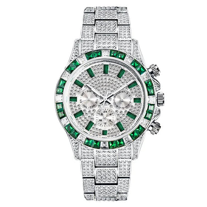 Hip Hop Iced Out, Green Diamond Watch For Men