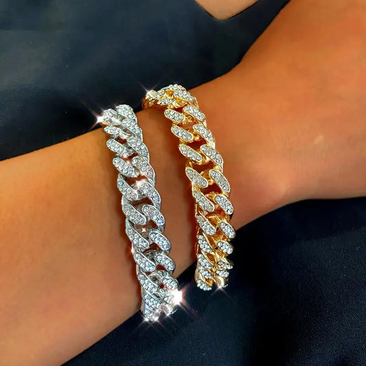 New Luxury 12mm Iced Out Cuban Link Bracelet For Women