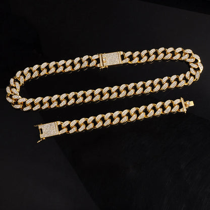 20mm Hip Hop Cuban Link Chain Set Necklace, Watch, Bracelet For Men