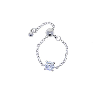 Iced Out Bling 5A Cubic Zirconia Single Geometric CZ Adjustable Ring For Women