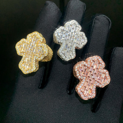 New Iced Out Bling CZ Cross RingFor Men