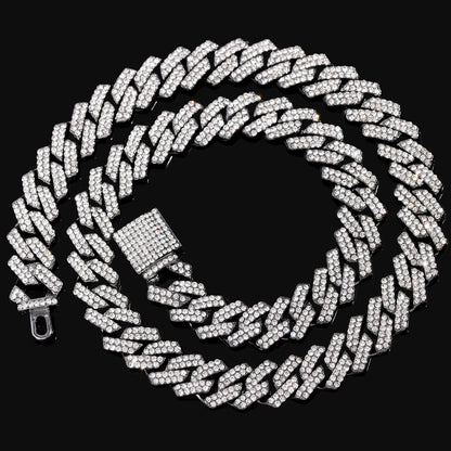 14mm Iced Out Rhombus Prong Cuban Link Chain For Men