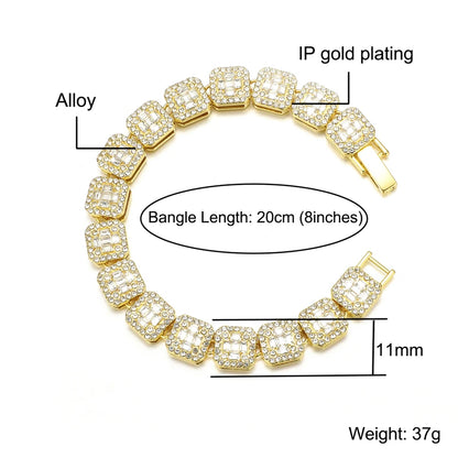 Fashion 11mm Square Zircon Link Bracelet For Men
