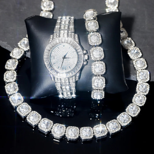 3pcs Stylish Set Full Inlaid Diamonds