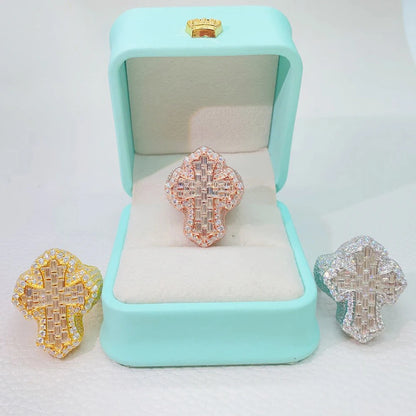 New Iced Out Bling CZ Cross RingFor Men