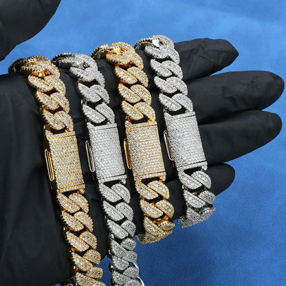 14MM 3 Rows Cz Miami Cuban Link Necklace and Bracelet