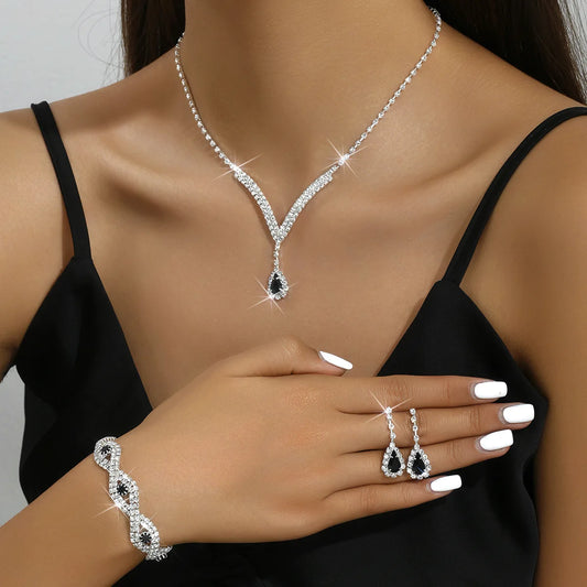 3 Pcs Luxury Rhinestone Bride Jewelry Set for Women