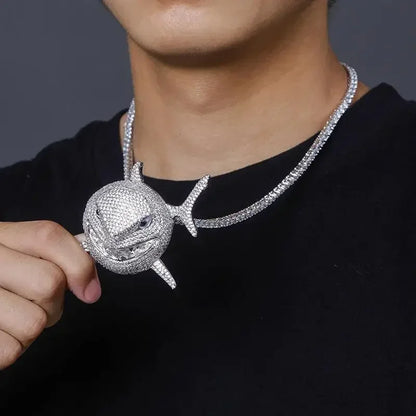 Hip Hop Ice Crystal Shark Necklace For Men
