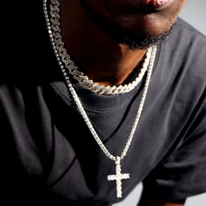 Hip Hop 2pcs Cross Tennis Chain 14MM Prong Cuban Necklace For Men