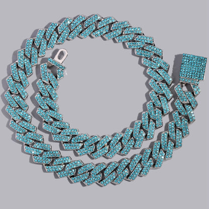 Hip Hop Men's Blue Crystal Cuban Link Chain Necklace