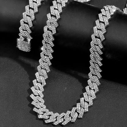 Hip Hop 2pcs Cross Tennis Chain 14MM Prong Cuban Necklace For Men