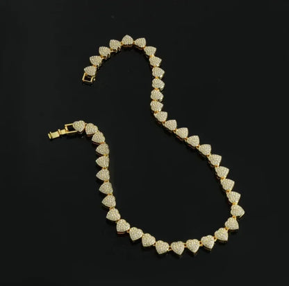 18K Gold Hip Hop Heart Shape Cubin Chain Necklace For Men