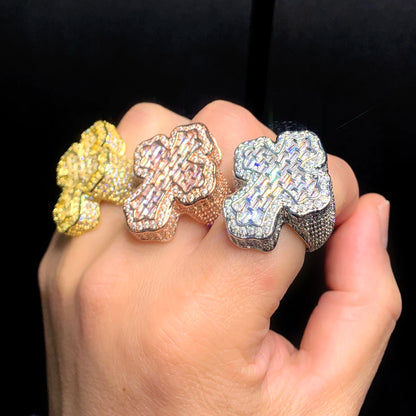 New Iced Out Bling CZ Cross RingFor Men