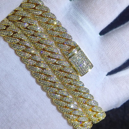 10mm Diamond Cuban Link Chain White Gold/18K Gold Plated Necklace For Men
