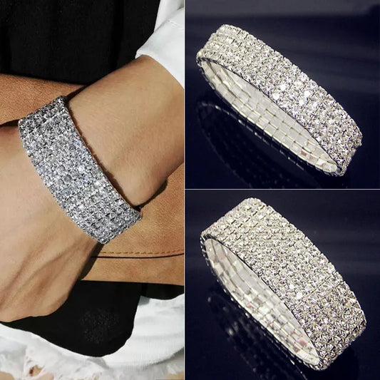 Luxury Full White AAA CZ Zircon Crystal Elastic Bracelet For Women