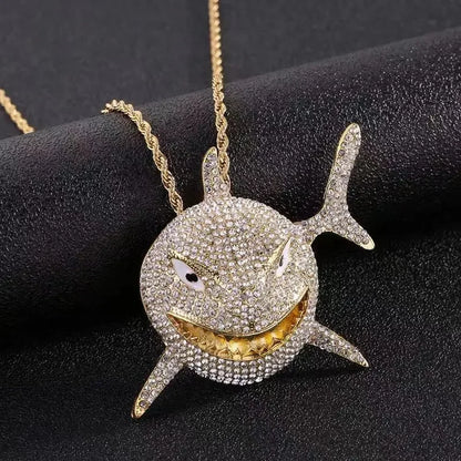 Hip Hop Ice Crystal Shark Necklace For Men