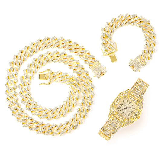 20MM Iced Out Cuban Link Chain Set For Men