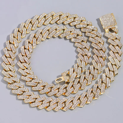 14mm Iced Out Rhombus Prong Cuban Link Chain For Men
