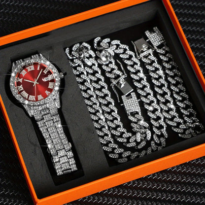 Hip-Hop Watch, Tennis Chain, Cross Necklace Set For Men