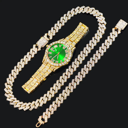 Iced Out Necklace, Watch, Bracelet For Men