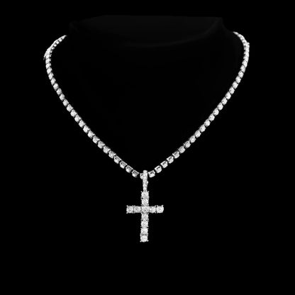 2PCS/Set Iced Out Cross Pendant Tennis Chain Necklace For Men