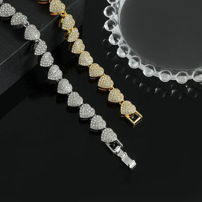 18K Gold Hip Hop Heart Shape Cubin Chain Necklace For Men