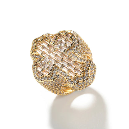 New Iced Out Bling CZ Cross RingFor Men