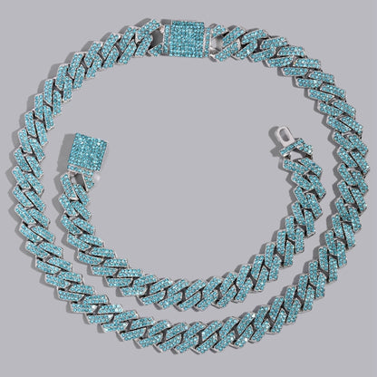 Hip Hop Men's Blue Crystal Cuban Link Chain Necklace