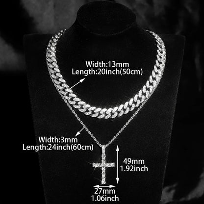 High Quality Set Sparking Cross, Pendant Necklace, Iced Necklace and Watch For Men
