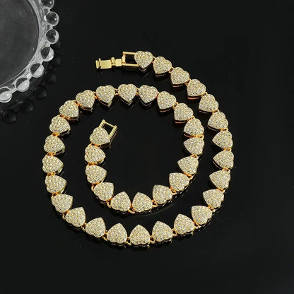 18K Gold Hip Hop Heart Shape Cubin Chain Necklace For Men