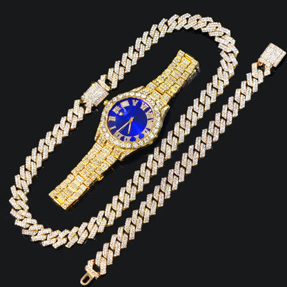 Iced Out Necklace, Watch, Bracelet For Men