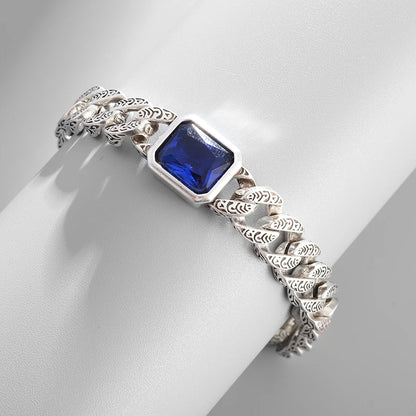 Zircon Tang Grass Pattern Cuban Chain Bracelet for Men and Women