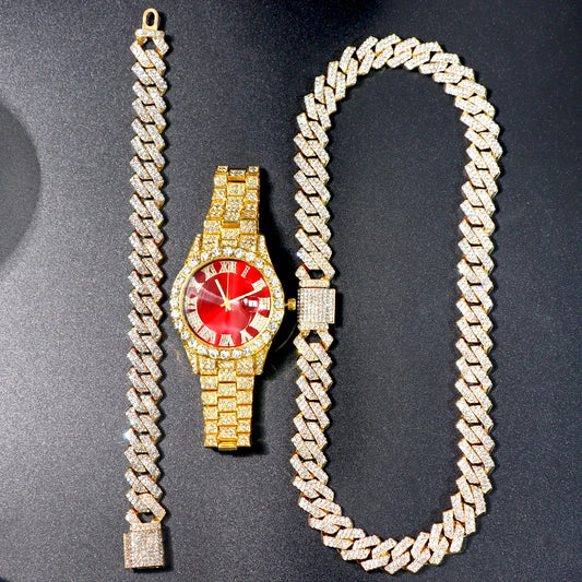 Iced Out Necklace, Watch, Bracelet For Men