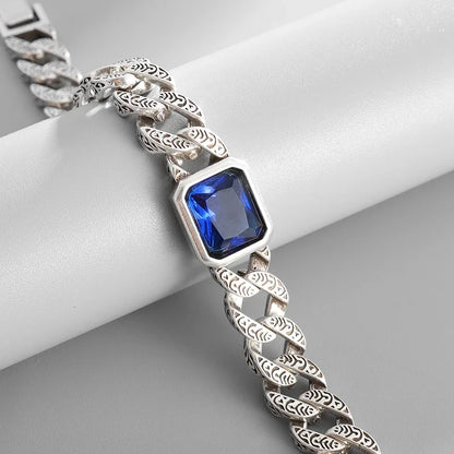 Zircon Tang Grass Pattern Cuban Chain Bracelet for Men and Women