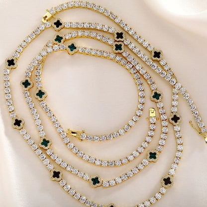 Iced Out Four Leaf Clover 4mm Tennis Necklace & Bracelet For Men