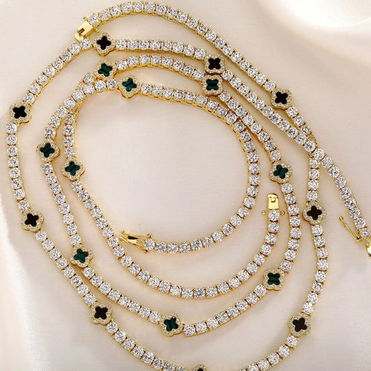 Iced Out Four Leaf Clover 4mm Tennis Necklace & Bracelet For Men