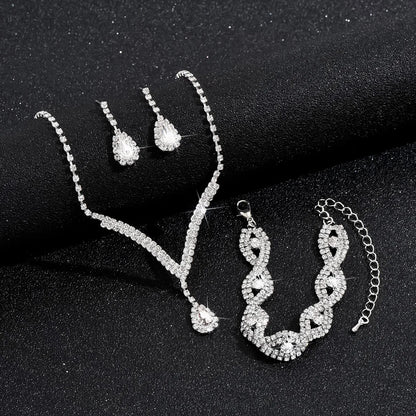 3 Pcs Luxury Rhinestone Bride Jewelry Set for Women