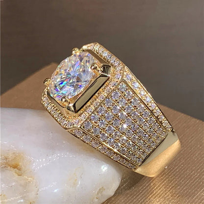 Shining White Zircon Round Stone Ring For Men