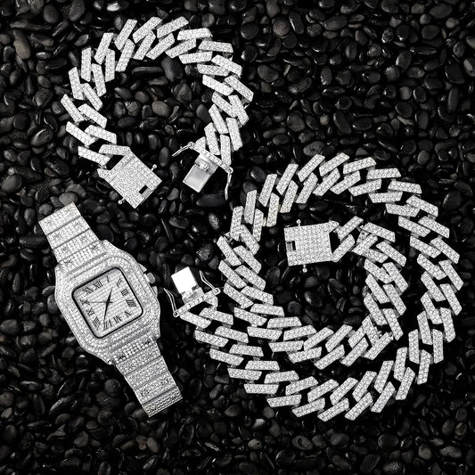 20MM Iced Out Cuban Link Chain Set For Men