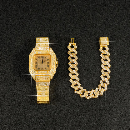 High Quality Iced Out Bracelet and Watch Set