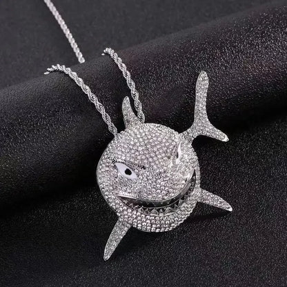 Hip Hop Ice Crystal Shark Necklace For Men