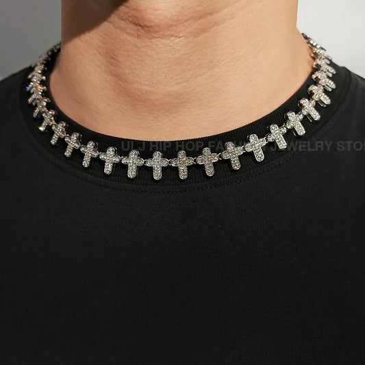 Man Hip Hop Iced Out Bling Cross Necklace