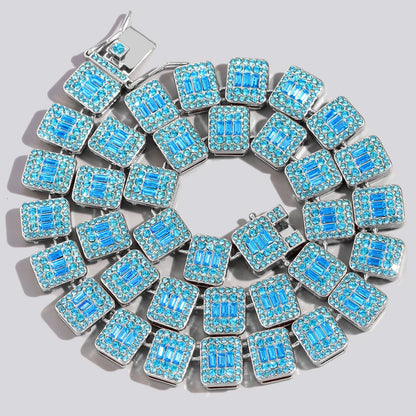 Hip Hop Men's Blue Crystal Cuban Link Chain Necklace